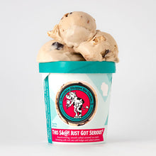 Load image into Gallery viewer, Buttery smooth, salted caramel ice cream, thick, sea salt chocolate cookie fudge, and salted, roasted cashews.