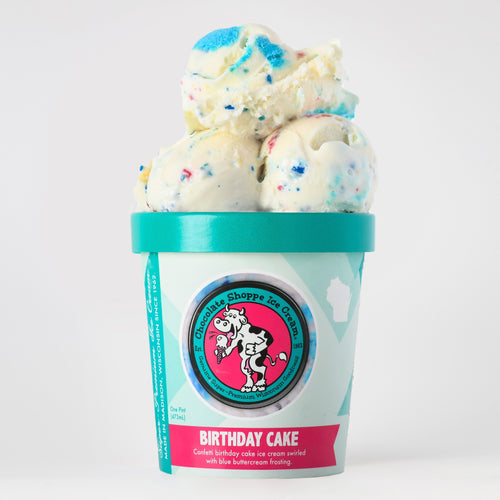 Pop the lid to reveal rainbow bursts of fun confetti sprinkles packed into rich yellow cake ice cream. This party in a pint is topped off with festive swirls of blue buttercream frosting and bursts of colorful confetti sprinkles.
